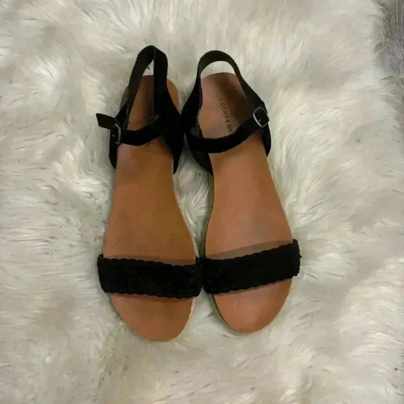 Lucky Brand Grecilyn black and tan Suede Espadrille Sandals sz 11m - Picture 4 of 7